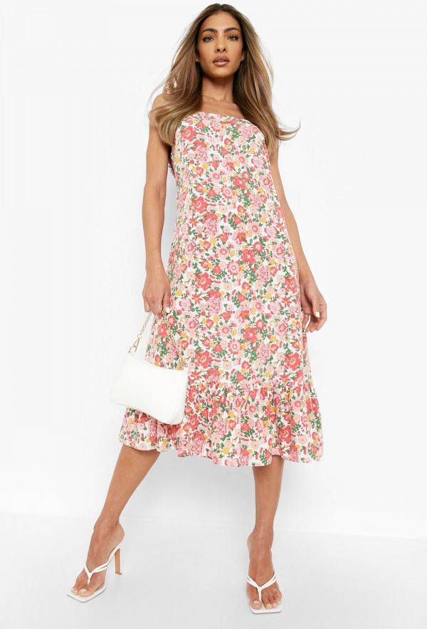 boohoo Bloemen Midi Jurk Met Lage Rug, Pink
