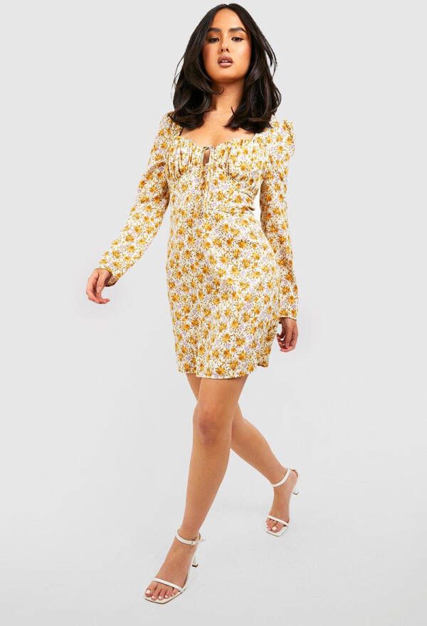 boohoo Bloemen Skater Jurk, Yellow