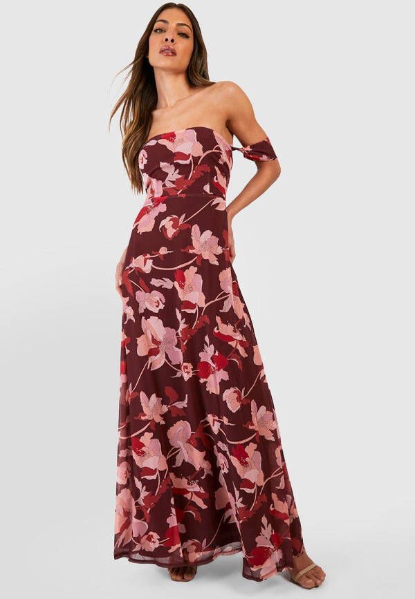 boohoo Bloemenprint Maxi Jurk Met Open Schouders, Purple