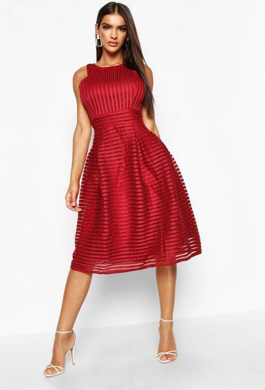boohoo Boutique Skater Jurk Met Panelen, Rood