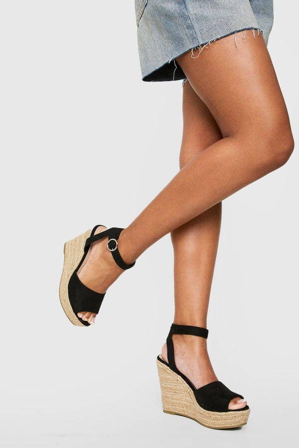 boohoo Brede Espadrille Sleehakken Met Open Neus, Black
