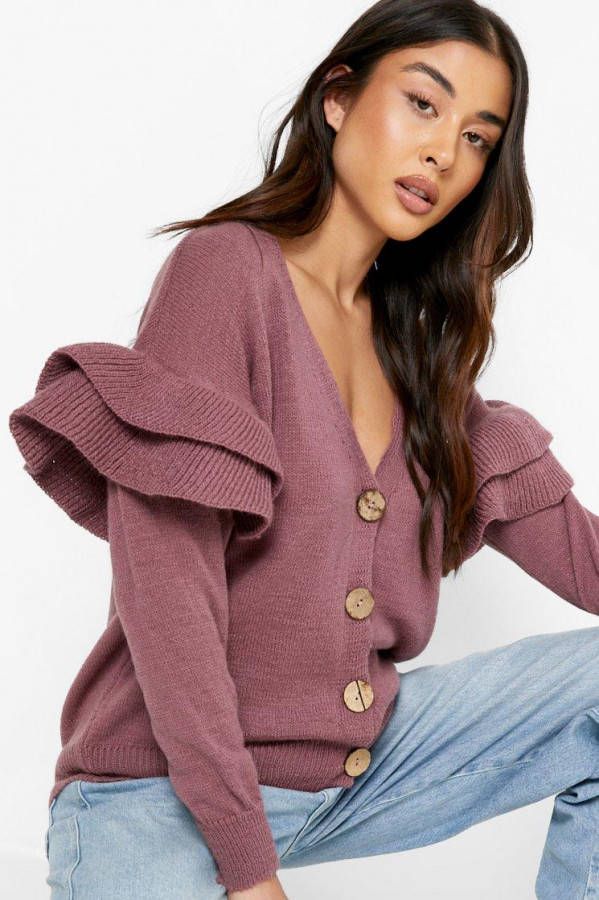 boohoo Cardigan Met Geplooide Mouwen, Mauve