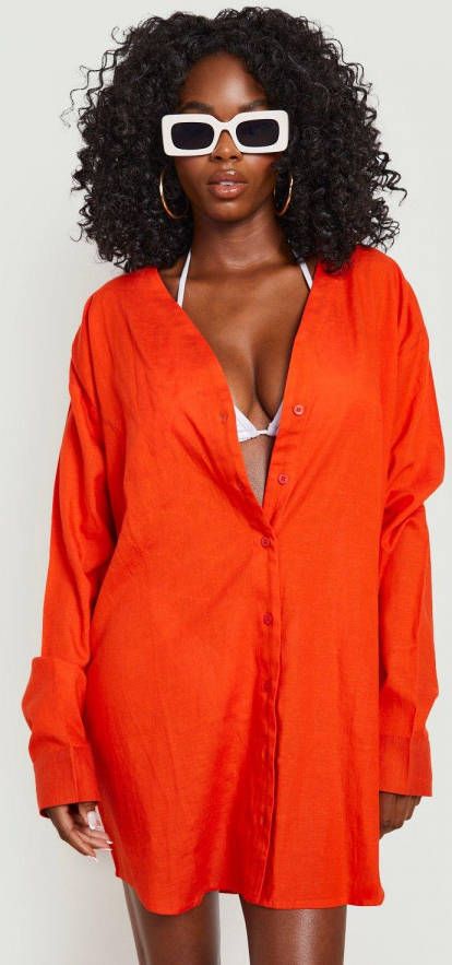 boohoo Chainmail Mini Jurk Met Open Rug, Red Orange