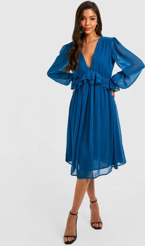 boohoo Chiffon Midi Jurk, Teal