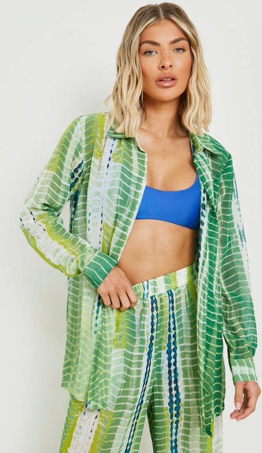 boohoo Chiffon Tie Dye Strand Blouse, Green
