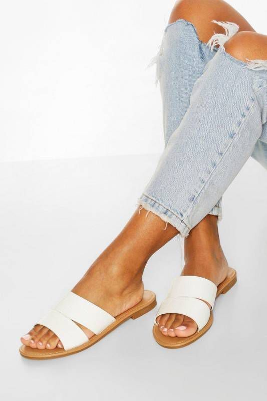 boohoo Krokodillen Slippers Met Open Teen, Wit