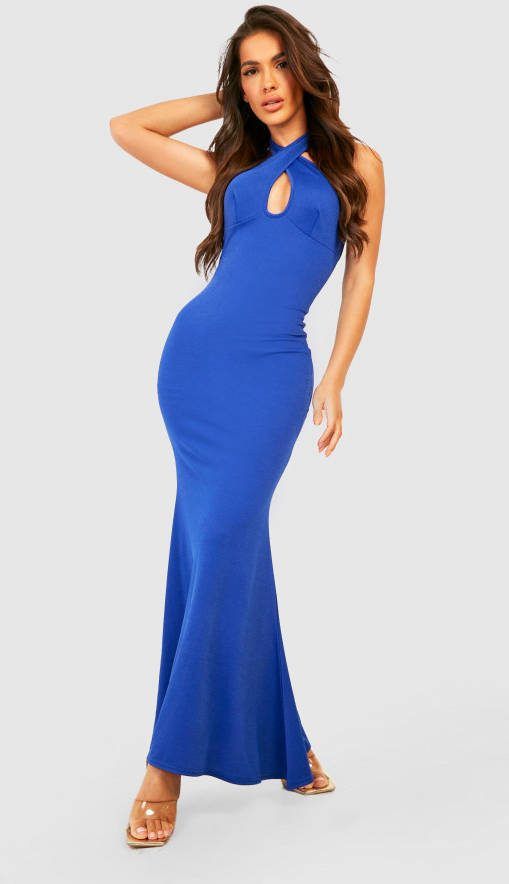 boohoo Cut Out Halter Midaxi Jurk, Cobalt