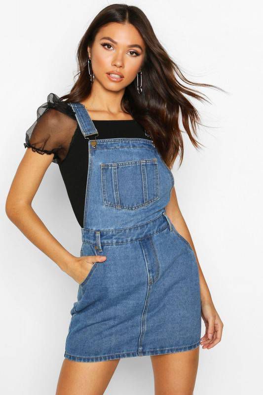 boohoo Pinafore Spijkerjurk, Middenblauw