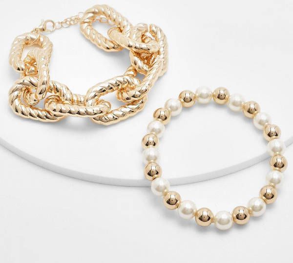 boohoo Dikke Parel Schakel Armband, Gold