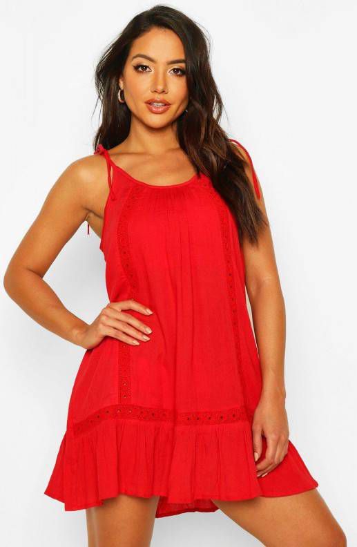 boohoo Geborduurde Strandjurk, Rood