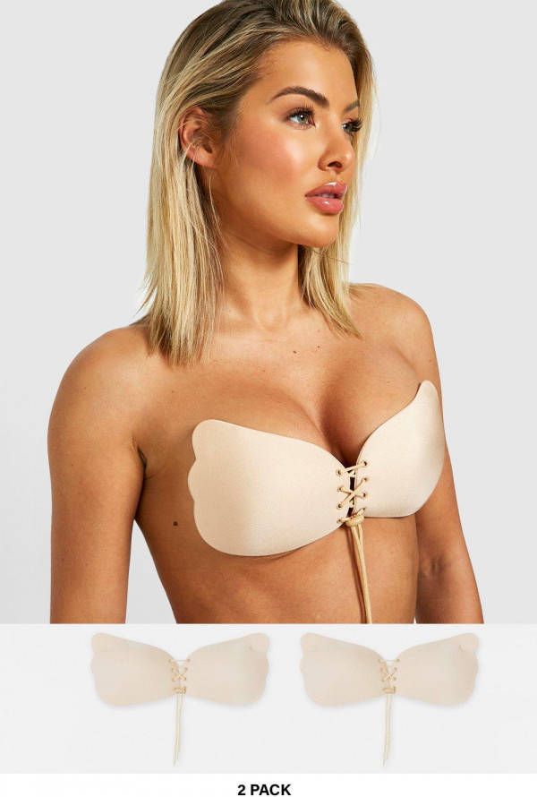 boohoo Enhance Plakbeha'S Met Veters(2 Stuks ), Nude
