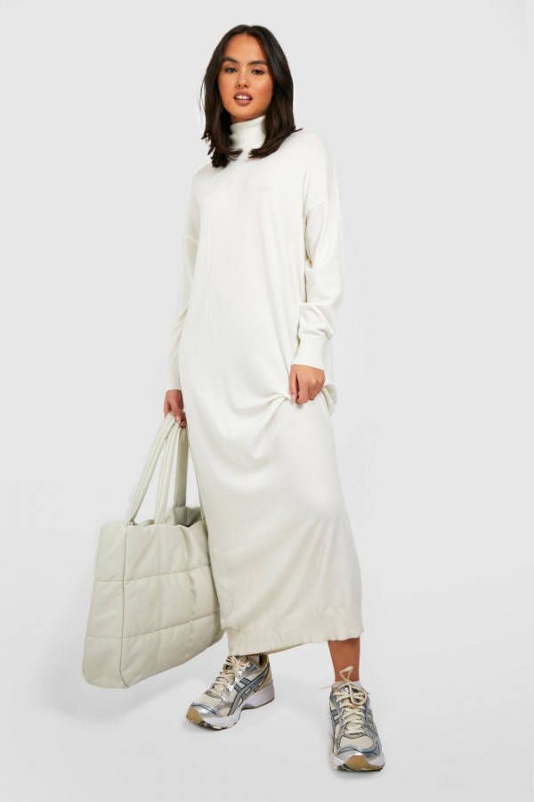 boohoo Fijn Gebreide Midaxi Jurk Met Col, Ecru