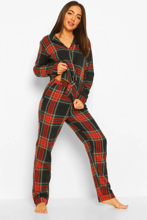 boohoo Flanelen Geruite Set Met Pyjama Broek, Red