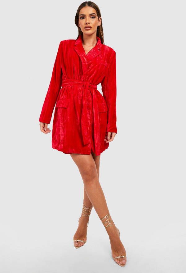 boohoo Fluwelen Blazer Jurk Met Ceintuur, Red