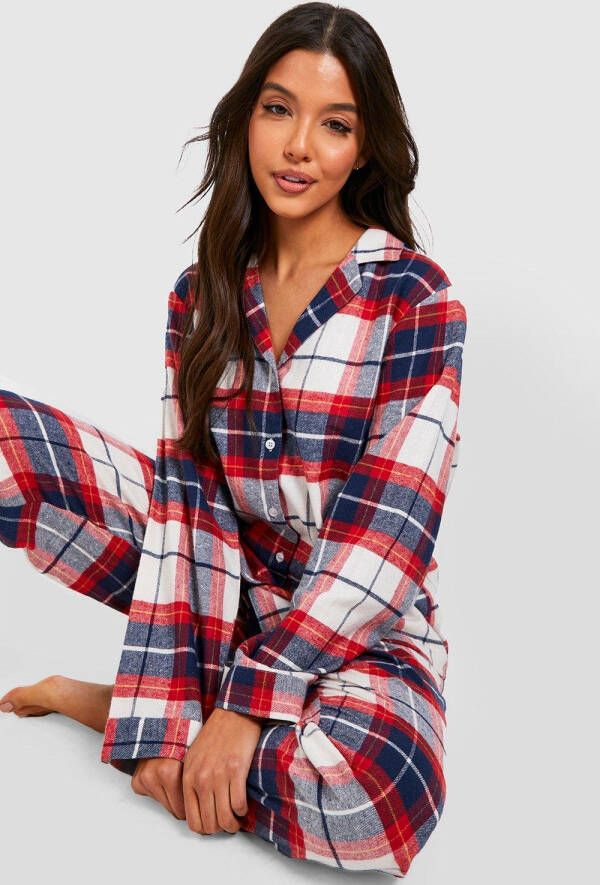 boohoo Geborstelde Geruite Kerst Pyjama Set Met Broek, Red