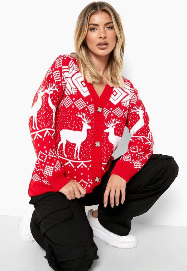 boohoo Gebreide Kerst Cardigan, Red