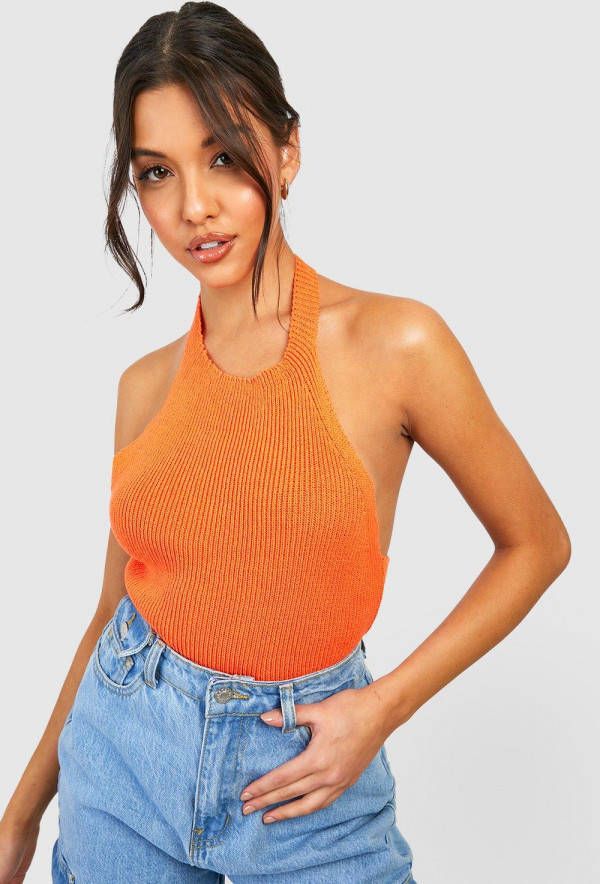 boohoo Gebreide Long Line Haltner Top, Orange
