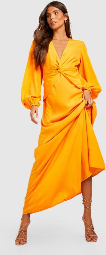boohoo Gedraaide Maxi Jurk Met Ballonmouwen, Orange