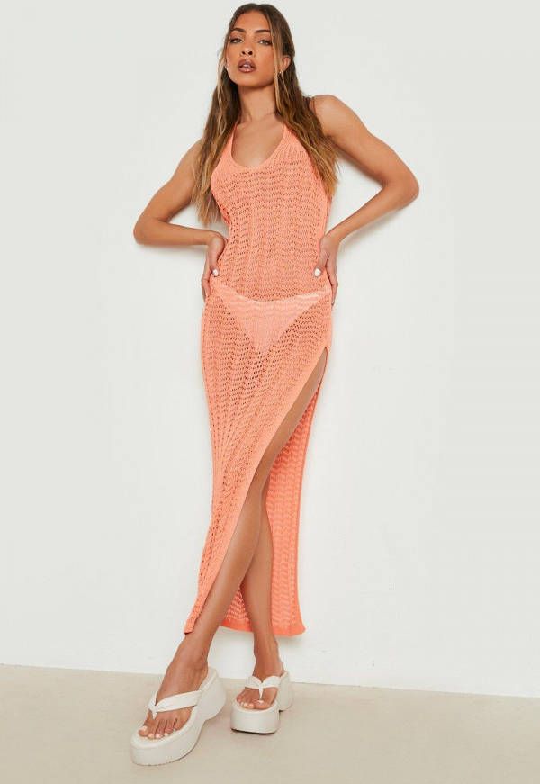 boohoo Gehaakte Maxi Jurk, Orange