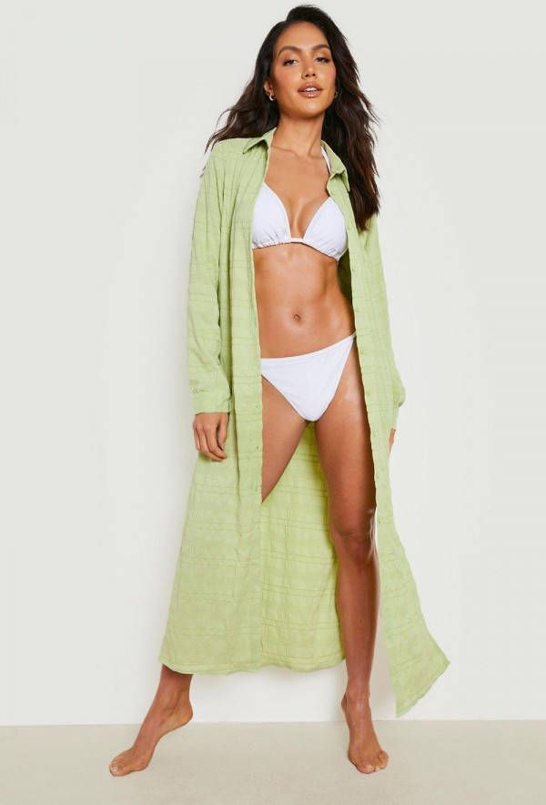boohoo Gekreukelde Geplooide Midi Strand Blouse Jurk, Washed Lime