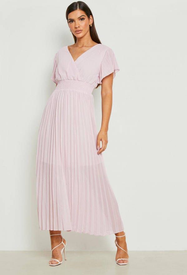 boohoo Geplooide Chiffon Midi Jurk, Pink