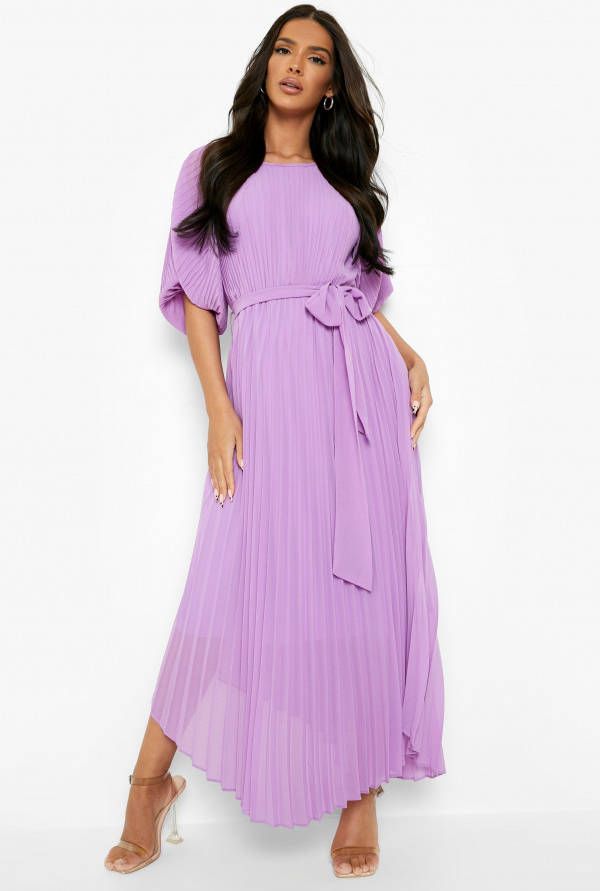 boohoo Geplooide Midi Jurk Met Pofmouwen, Purple