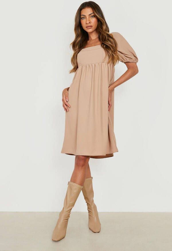 boohoo Geplooide Off Shoulder Skater Jurk, Stone