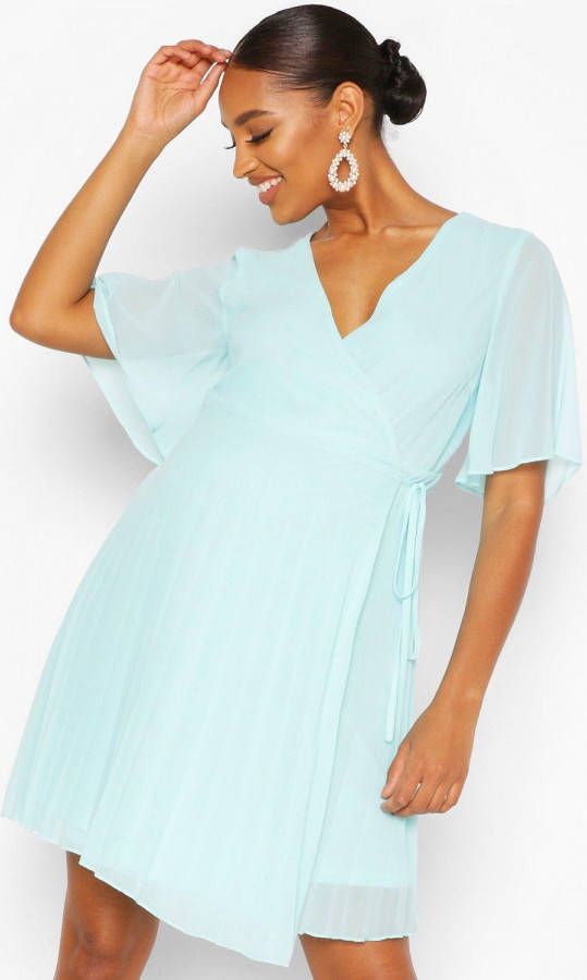 boohoo Geplooide Positiemidi-Skaterjurk In Wikkelstijl, Muntgroen