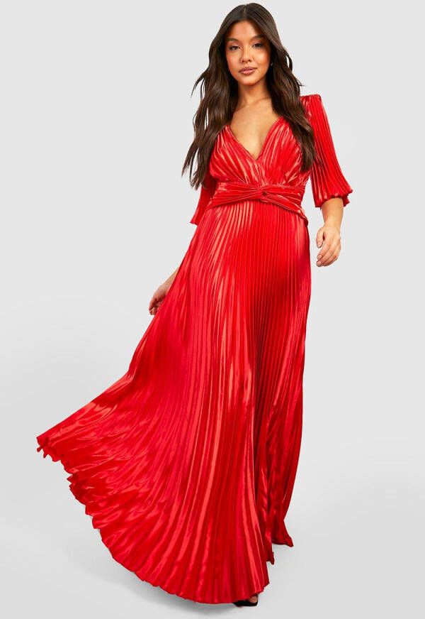 boohoo Geplooide Satijnen Maxi Jurk Met Engelenmouwen, Cinnamon