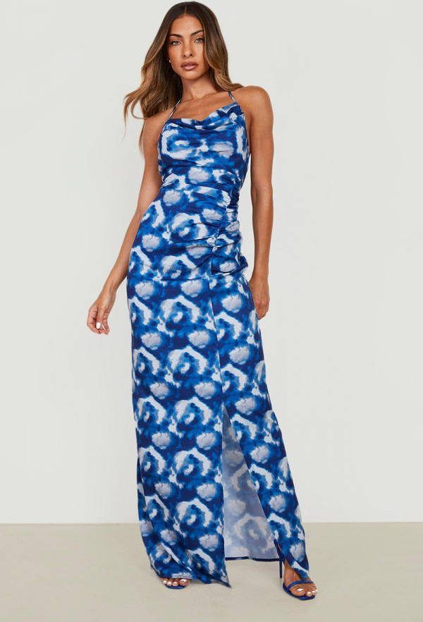 boohoo Geplooide Tie Dye Jurk, Blue