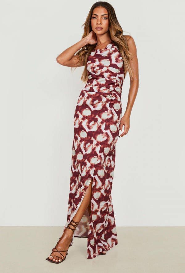 boohoo Geplooide Tie Dye Jurk, Brown