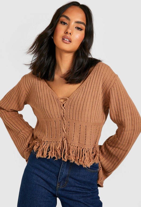 boohoo Gerafeld Gebreid Korset Met Veters, Stone