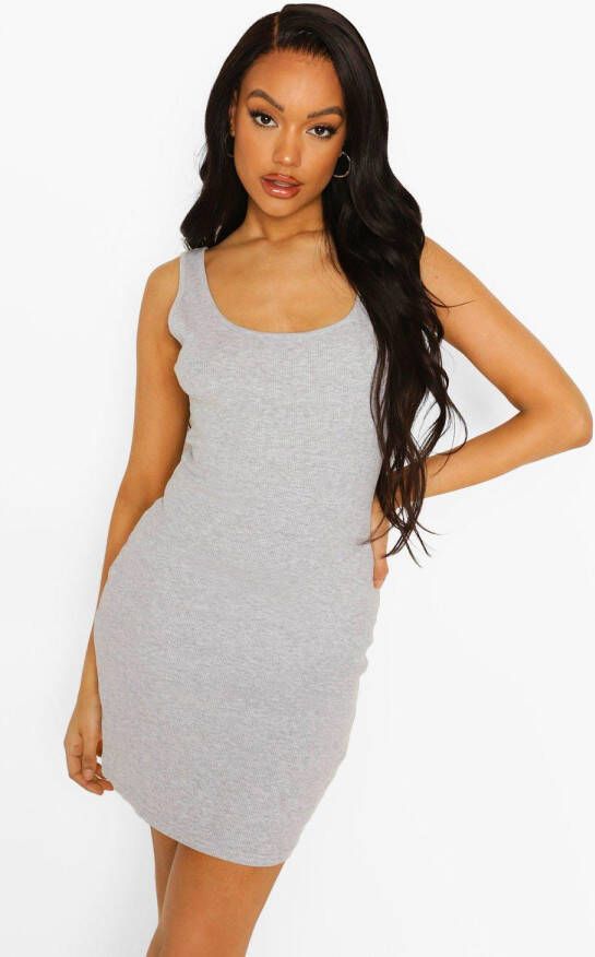 boohoo Geribbelde Bodycon Mini Jurk, Grey Marl