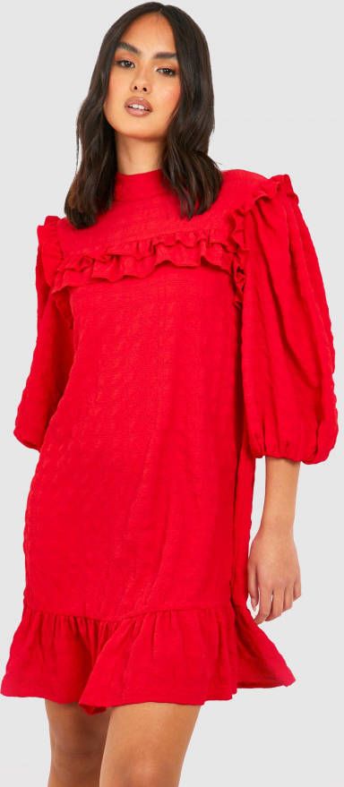 boohoo Gesmokte Jurk Met Textuur, Red