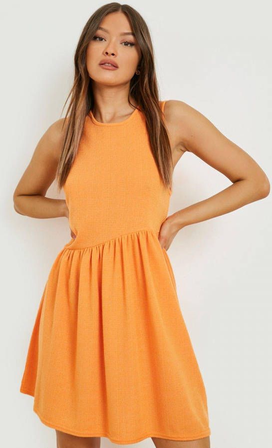 boohoo Gesmokte Mouwloze Jurk, Orange