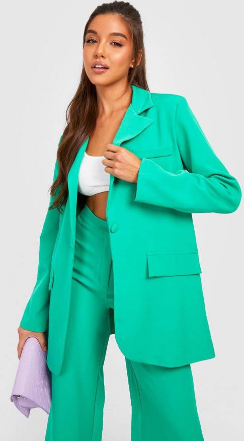 boohoo Getailleerde Baggy Blazer Met Laag Decolleté,, Bright Green