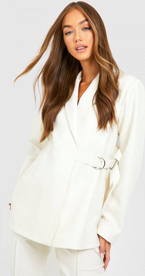 boohoo Getailleerde Blazer Met Zijstrikjes, Cream