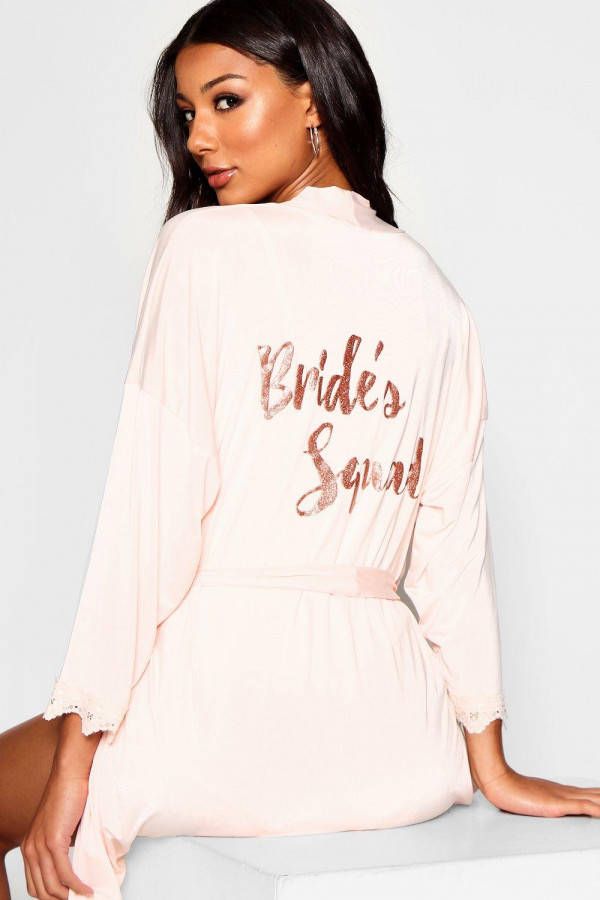 boohoo Glitter Brides Squad Ochtendjas, Rosé, goud