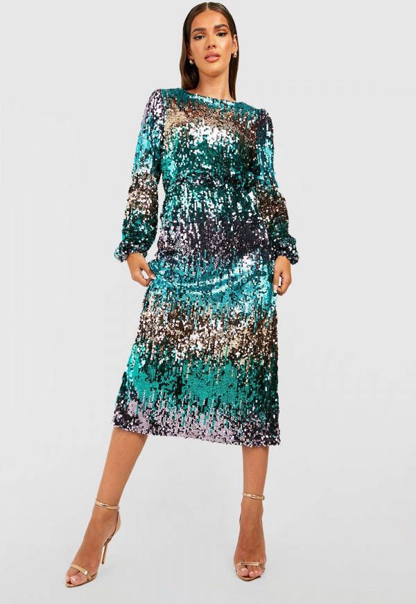 boohoo Glitter Ombre Midaxi Jurk Met Pailletten, Gold
