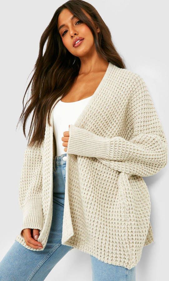 boohoo Grote Oversized Cardigan, Stone