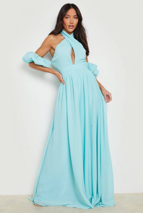boohoo Halter Maxi Jurk Met Pofmouwen, Mint