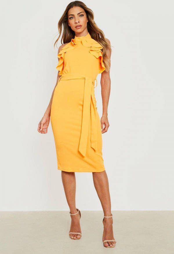 boohoo Halter Midi Jurk Met Franjes, Orange