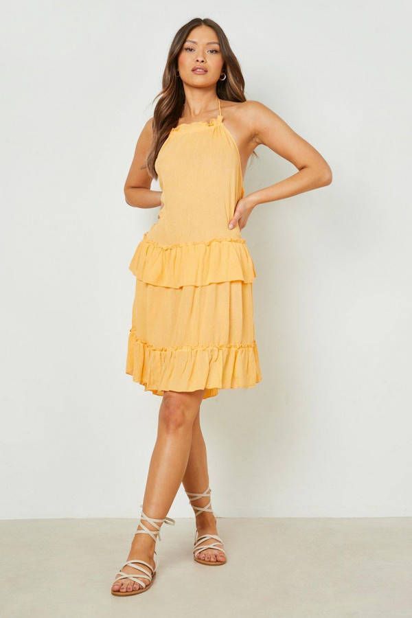 boohoo Halter Mini Jurk Met Franjes, Orange