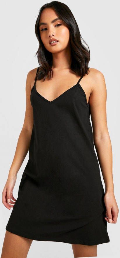 boohoo Hemdje Jurk Met Open Rug En Bandjes, Black