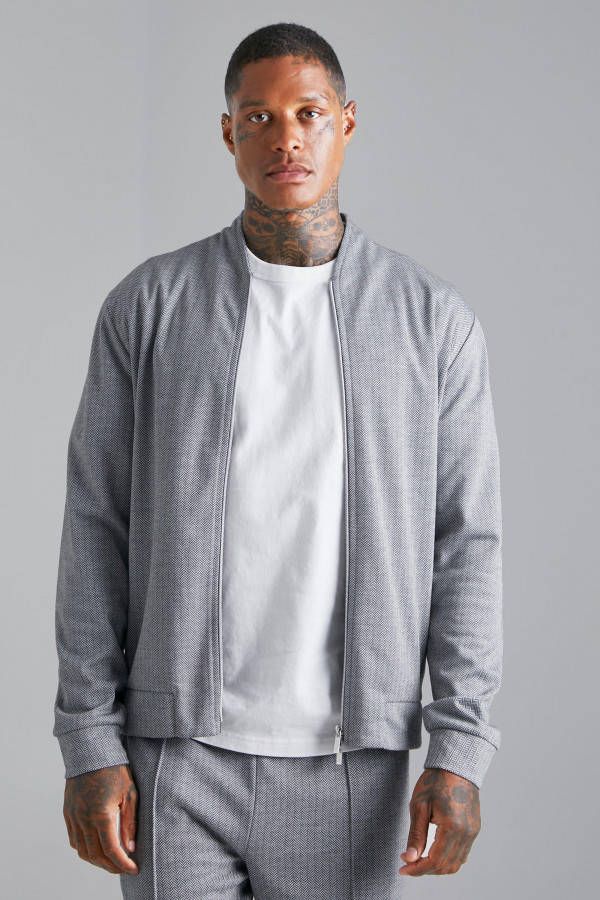 boohoo Herringbone Bomberjack, Grey