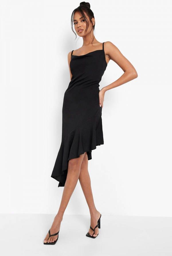 boohoo Jurk Met Geplooide Zoom En Bandjes, Black