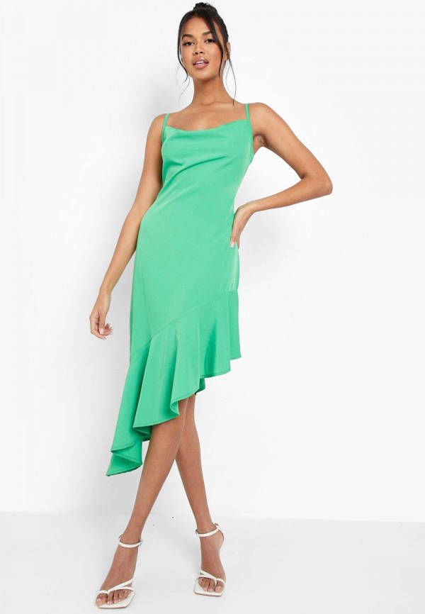 boohoo Jurk Met Geplooide Zoom En Bandjes, Bright Green