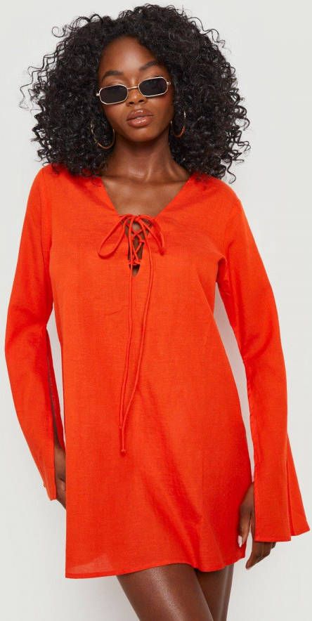 boohoo Kaasdoek Crop Top En Maxi Rok Strand Set, Red Orange