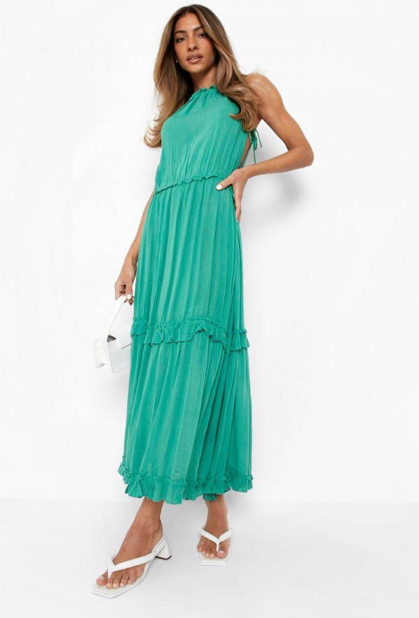 boohoo Kaasdoek Maxi Jurk Met Laagjes En Bandjes, Green