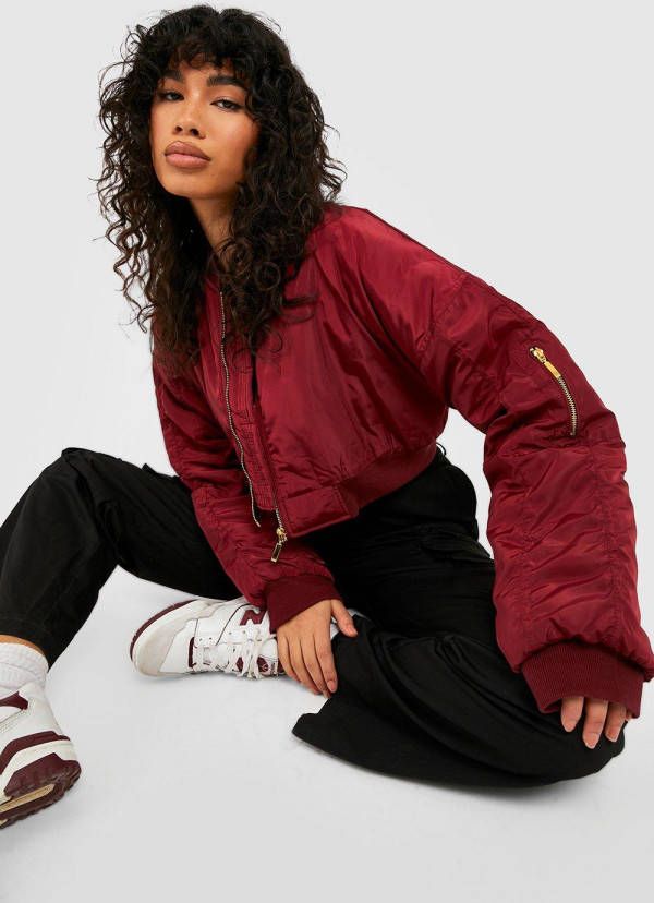 boohoo Kort Ma1 Bomberjack, Burgundy